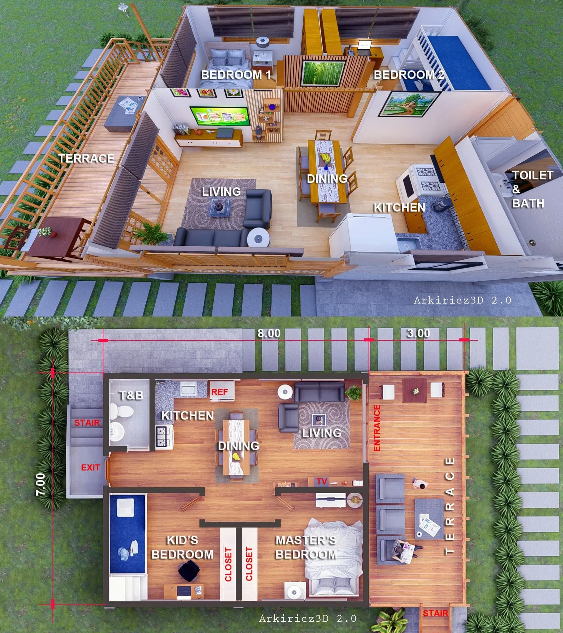 Denah rumah minimalis bergaya tropis