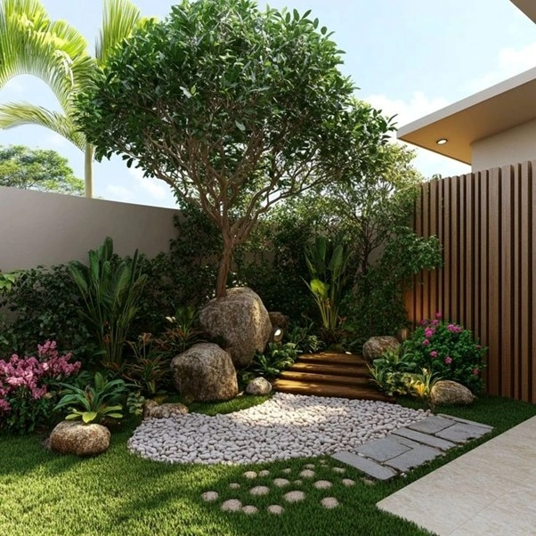 Contoh Konsep Zen pada taman belakang rumah