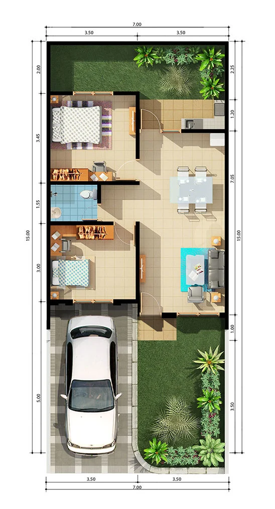 Desain rumah minimalis satu lantai dua kamar tidur