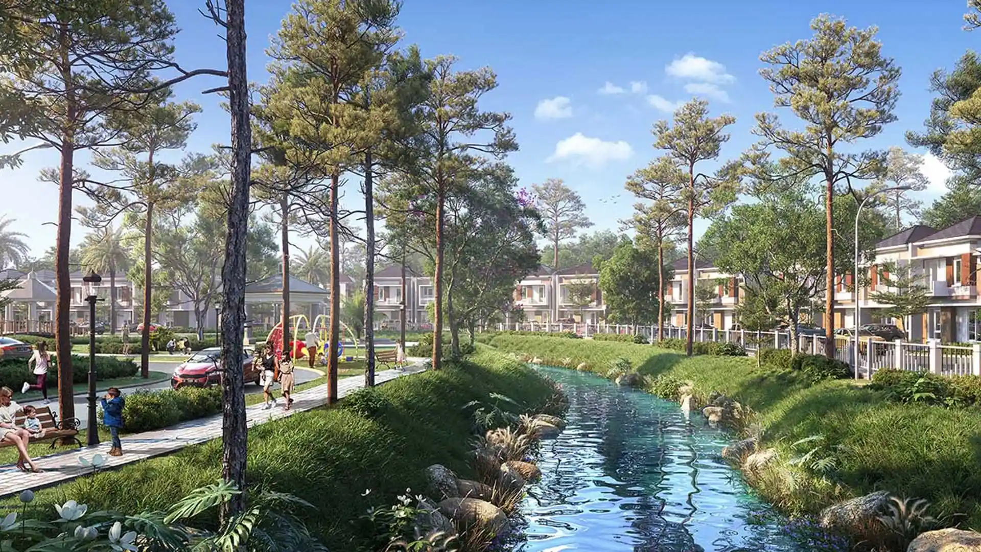 Area hijau di sepanjang aliran sungai di River Valley